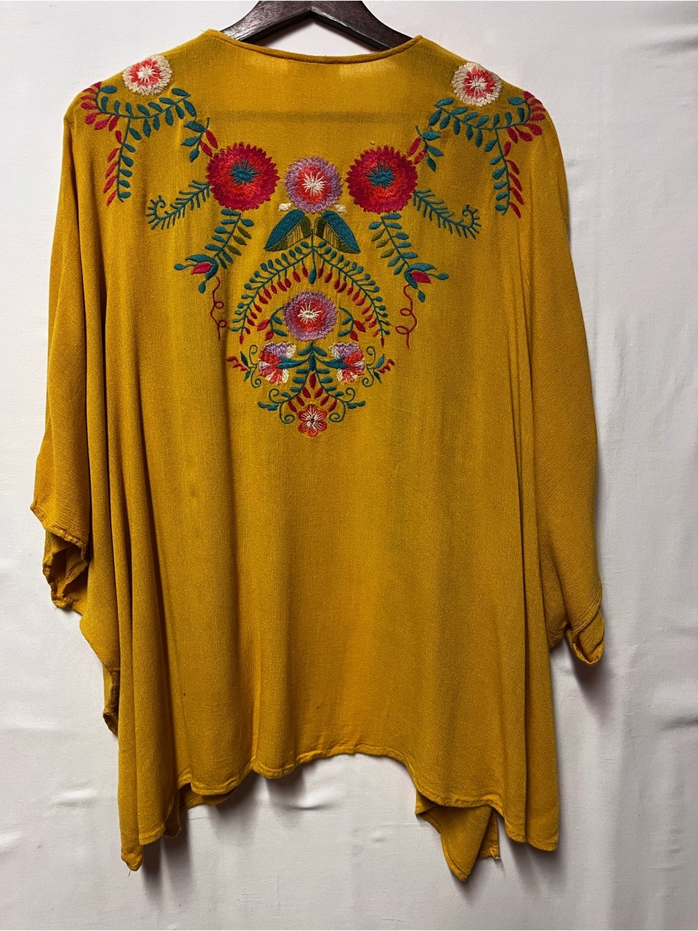 Umgee Mustard Yellow Floral Embroidered Kimono Cardigan M/L Oversized Boho Artsy - Picture 8 of 16